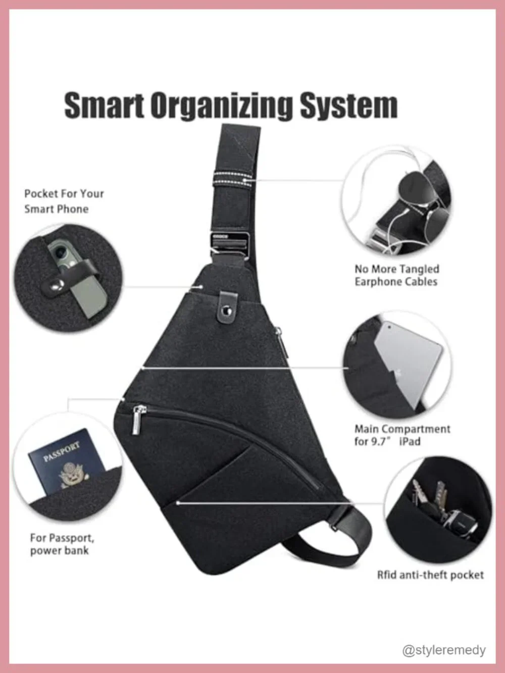Nylon Sling Bag with RFID Blocking, Quick-Release Buckle, Anti-Theft Crossbody,
